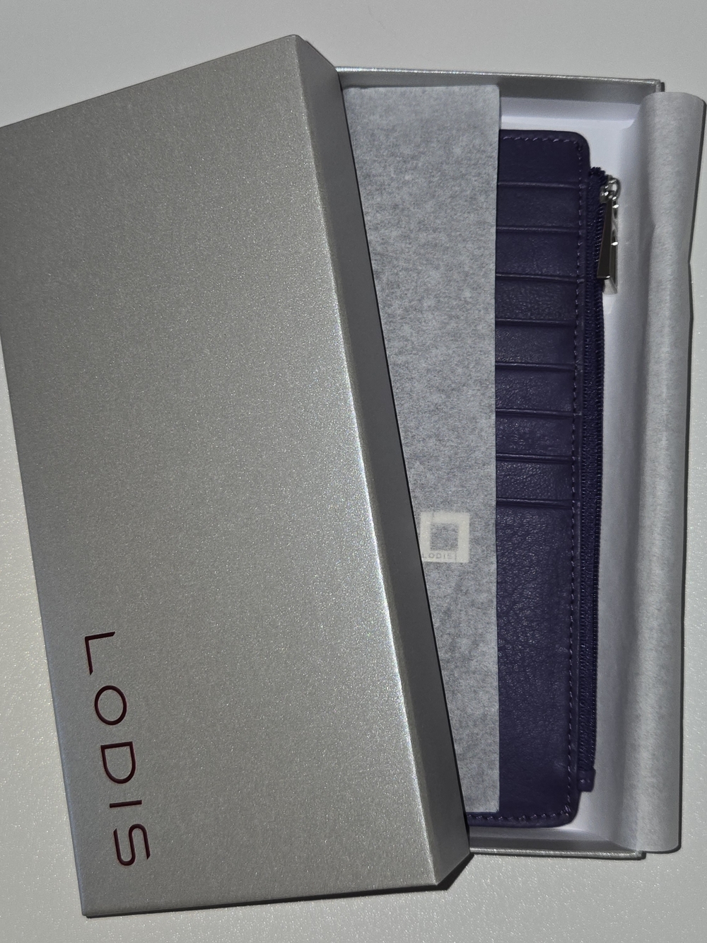 Lodis RFID Purple Leather Slim Wallet Card Holder Zip Pocket New - Picture 11 of 12